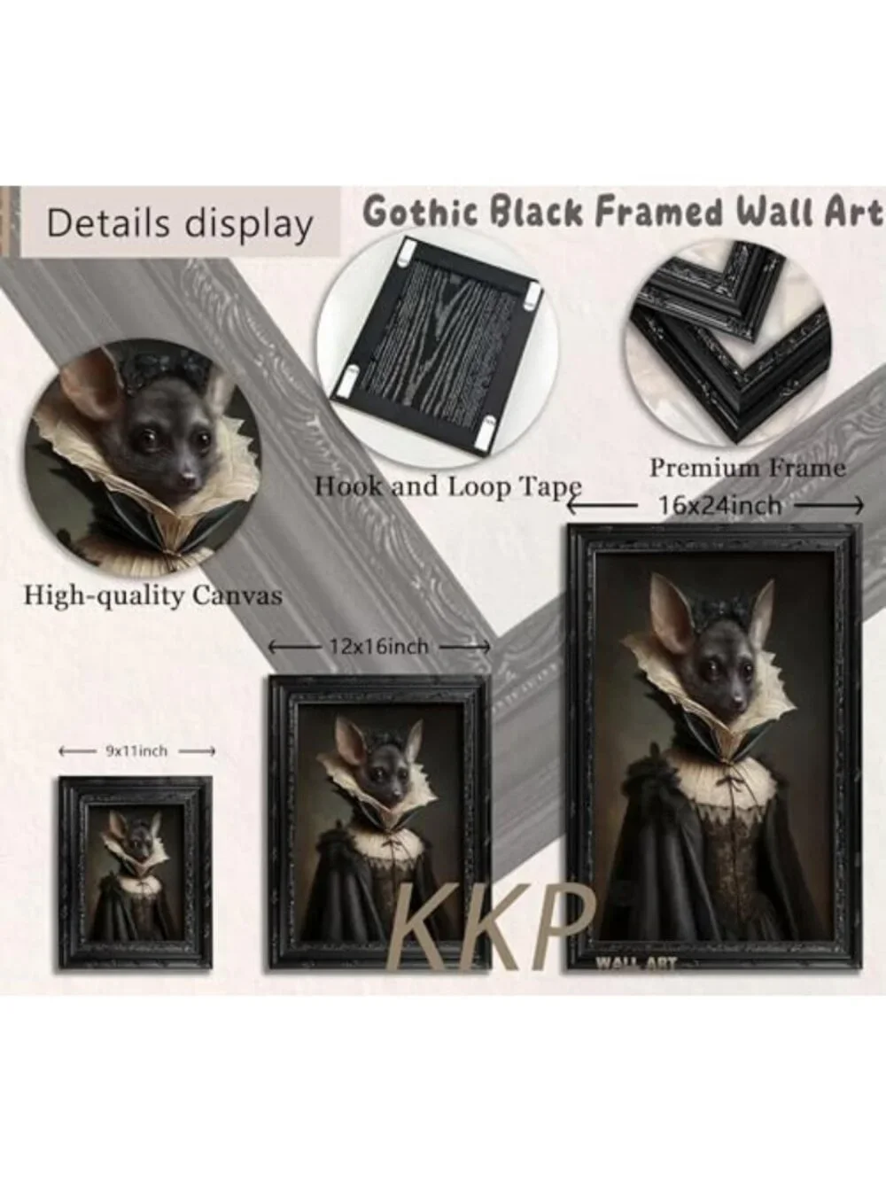 Vintage Gothic Bat Framed Wall Art | Victorian Style Animal Prints Decor